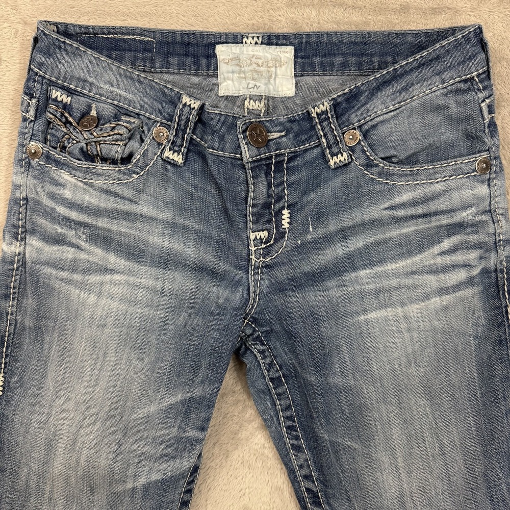 Big Star Liv Capri Jeans Women 28R Blue Medium Wash Embroidered Stretch Denim - Picture 8 of 16